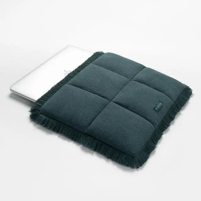 Alt view image 2 of 5 - Comfyable Puffy Laptop Sleeve 16 15 14 13 Inch for Women, Compatible with MacBook Air 2025 & MacBook Pro M4 M3 2024, Quilted Linen Soft Puffer Case with Fringe for Computer, Mallard Green