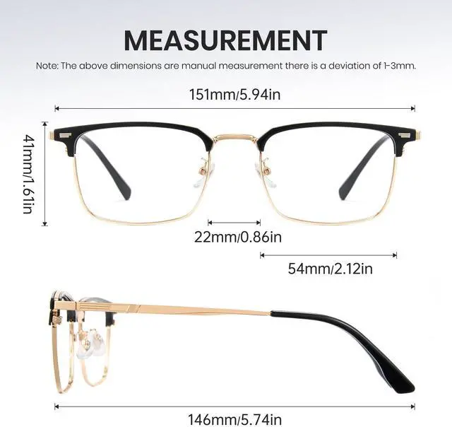 Alt view image 4 of 5 - Cyxus Half Rim Blue Light Glasses for Men, Anti Eye Strain Computer Eyewear with Acetate Beta-Titanium Frame and AC Lens, Stylish Screen Protection 8217