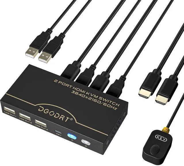 Main image of 4K KVM Switch, HDMI USB Switch for 2 Computer Share 1 Monitor and 3 USB Devices Support 4K@60Hz, Including 2 HDMI Cable and 2 USB Cable