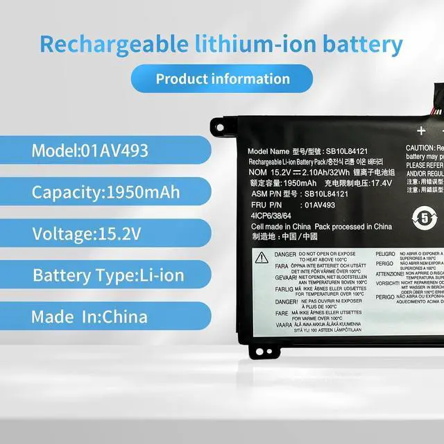 Alt view image 2 of 5 - HBFVG 00UR891 00UR892 SB10L84122 00UR890 01AV493 SB10L84121 SB10L84123 Laptop Battery Replacement for Lenovo ThinkPad T570 T580 P51S P52S Series(15.28V 32Wh)
