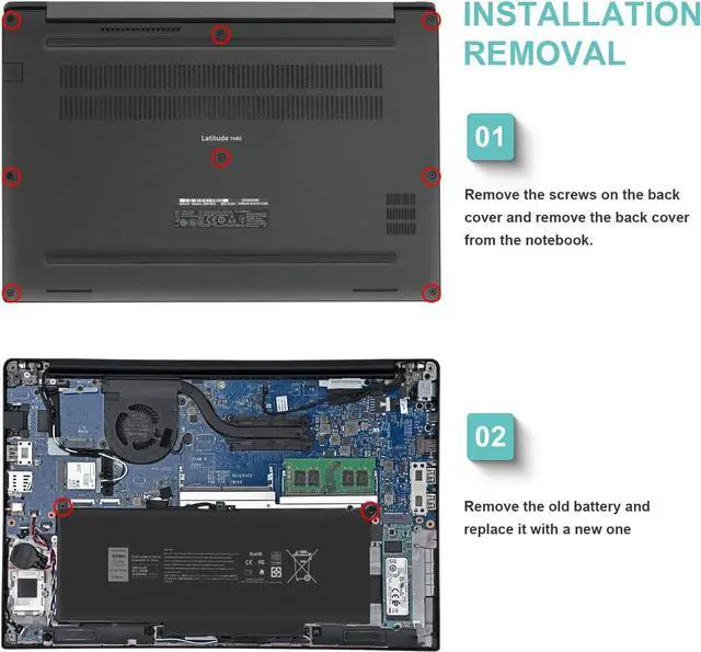 Alt view image 3 of 5 - TREE.NB 60Wh F3YGT Replacement Laptop Battery for Dell Latitude 12 7000 7280 7290 13 7380 7390 P29S002 14 7480 7490 P73G002 E7480 E7280 E7290 DM3WC DM6WC 2X39G
