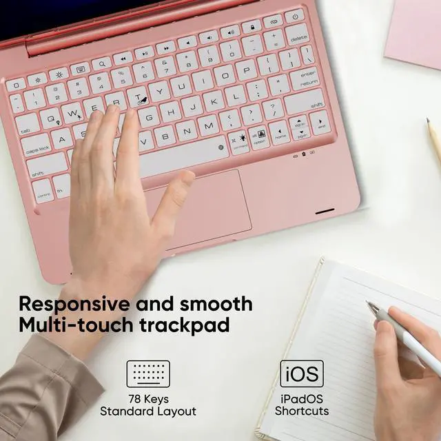 Alt view image 2 of 5 - doqo iPad pro 10.5 Keyboard Case, iPad Air 3rd Gen case with Keyboard,Detachable 360deg Protective case with 7 Colors Backlight, Bluetooth Keyboard with Touchpad for ipad air 3 and iPad Pro 10.5 Pink