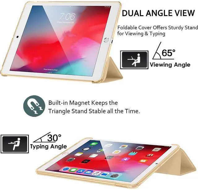 Alt view image 4 of 5 - DuraSafe Cases iPad PRO 12.9 Inch 1st [ Pro 12.9 1 Generation 2015 ] ML3Q2LL/A ML3N2LL/A ML3K2LL/A ML0H2LL/A ML0G2LL/A Trifold PC Lightweight Smart PU Leather Protective Hard Back Cover - Gold