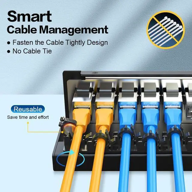 Alt view image 3 of 5 - Enmane 8Port Patch Panel CAT6A Keystone Patch Panel Shielded Network Patch Patch with Smart Cable Management for Home/Office Network (1U 8Port, CAT6A)