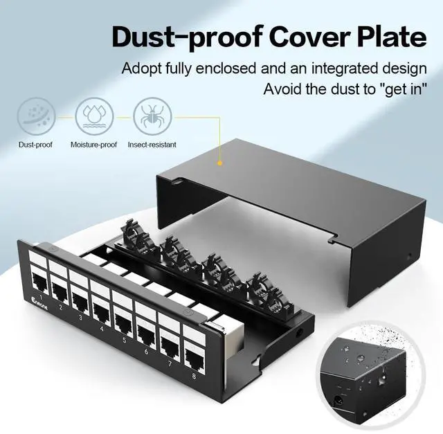 Alt view image 4 of 5 - Enmane 8Port Patch Panel CAT6A Keystone Patch Panel Shielded Network Patch Patch with Smart Cable Management for Home/Office Network (1U 8Port, CAT6A)
