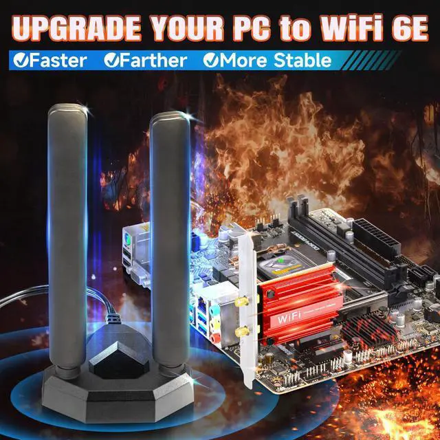Alt view image 2 of 5 - Eightwood WiFi 6E AX210 PCIe WiFi Card, Tri-Band Wireless Adapter with Magnetic WiFi 6E Antenna for Gaming PC Desktop Computer, Bluetooth 5.3, OFDMA & MU-MIMO, Ultra-Low Latency, WPA3, 802.11ax