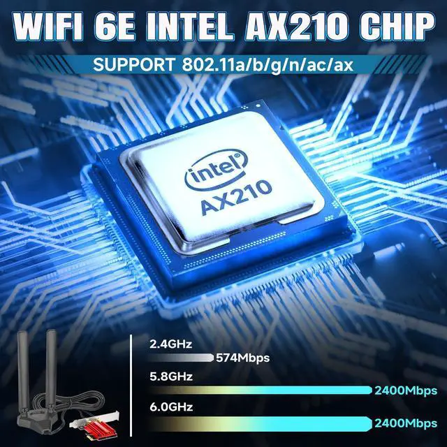Alt view image 3 of 5 - Eightwood WiFi 6E AX210 PCIe WiFi Card, Tri-Band Wireless Adapter with Magnetic WiFi 6E Antenna for Gaming PC Desktop Computer, Bluetooth 5.3, OFDMA & MU-MIMO, Ultra-Low Latency, WPA3, 802.11ax