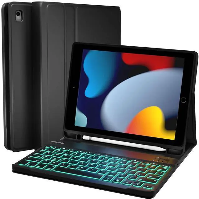 Main image of EVEO iPad Case With Keyboard 10.2'' - iPad 9th Generation Case With Keyboard (2021) - for iPad Case 9th Generation/8th Gen/7th iPad keyboard case 9th generation iPad case, Built-in Pencil Holder-Black