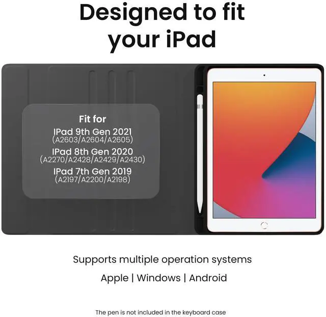 Alt view image 3 of 5 - EVEO iPad Case With Keyboard 10.2'' - iPad 9th Generation Case With Keyboard (2021) - for iPad Case 9th Generation/8th Gen/7th iPad keyboard case 9th generation iPad case, Built-in Pencil Holder-Black