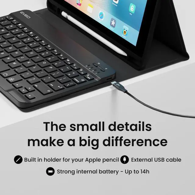 Alt view image 5 of 5 - EVEO iPad Case With Keyboard 10.2'' - iPad 9th Generation Case With Keyboard (2021) - for iPad Case 9th Generation/8th Gen/7th iPad keyboard case 9th generation iPad case, Built-in Pencil Holder-Black