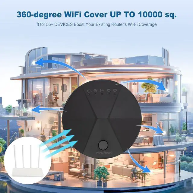 Alt view image 3 of 5 - E-SHIDAI WiFi Extender Signal Booster,WiFi Booster with 1200Mbps Dual Band,WiFi Extenders Signal Booster for Home,WiFi Repeater with Ethernet Port Covers up to 10000sq. ft and 55+ Devices(Black)