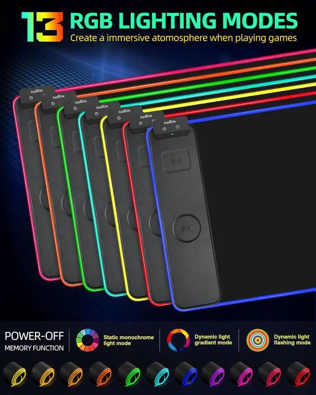 Alt view image 4 of 5 - Wireless Charging Mouse Pad, RGB Gaming Mousepad, 31.5"x15.7" Extra Large Desk Pad, 13 Light Modes, Ultra-Smooth Surface, Non-Slip Base, Waterproof Computer Keyboard Mat for MacBook, PC, Laptop, Black