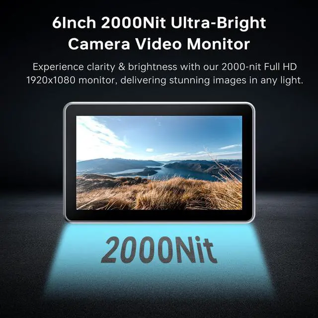 Alt view image 2 of 5 - VILTROX DC-X2 6'' Touchscreen Camera Monitor with Rig Cage, 2000 nits 4K HDMI in/Out Video Field Monitor Kit with Sunshade Hood, 3D LUT, Waveform, Histogram & Vectorscope Tools, Black