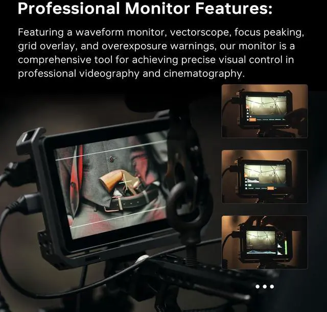 Alt view image 3 of 5 - VILTROX DC-X2 6'' Touchscreen Camera Monitor with Rig Cage, 2000 nits 4K HDMI in/Out Video Field Monitor Kit with Sunshade Hood, 3D LUT, Waveform, Histogram & Vectorscope Tools, Black