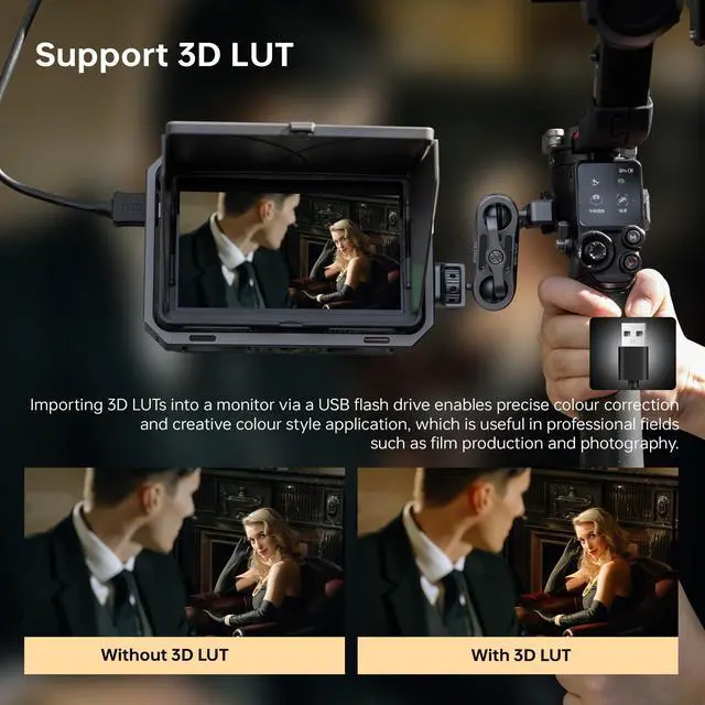 Alt view image 4 of 5 - VILTROX DC-X2 6'' Touchscreen Camera Monitor with Rig Cage, 2000 nits 4K HDMI in/Out Video Field Monitor Kit with Sunshade Hood, 3D LUT, Waveform, Histogram & Vectorscope Tools, Black