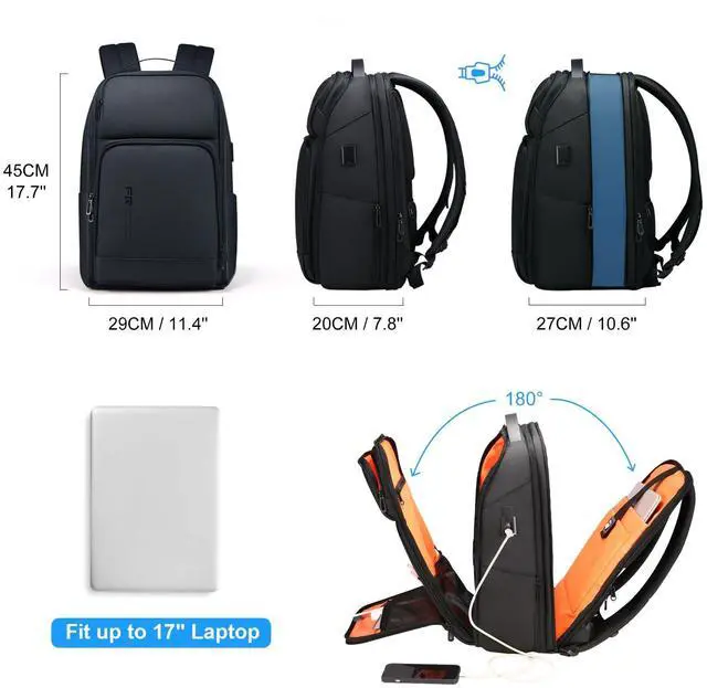 Alt view image 2 of 5 - FENRUIEN Computer Backpack 17 Inch Laptop, 15.6 Laptop Backpack for Men, Black