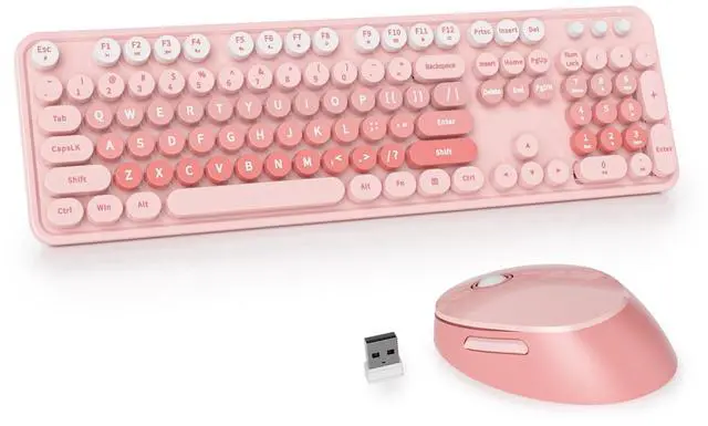 Main image of GTSP Colorful Pink Wireless Keyboard and Mouse Combo, Wireless Typewriter Full-Size Retro Cute Aesthetic Keyboard 2.4GHz with Round Keycaps for Desktop Laptop and PC (Cute Pink)