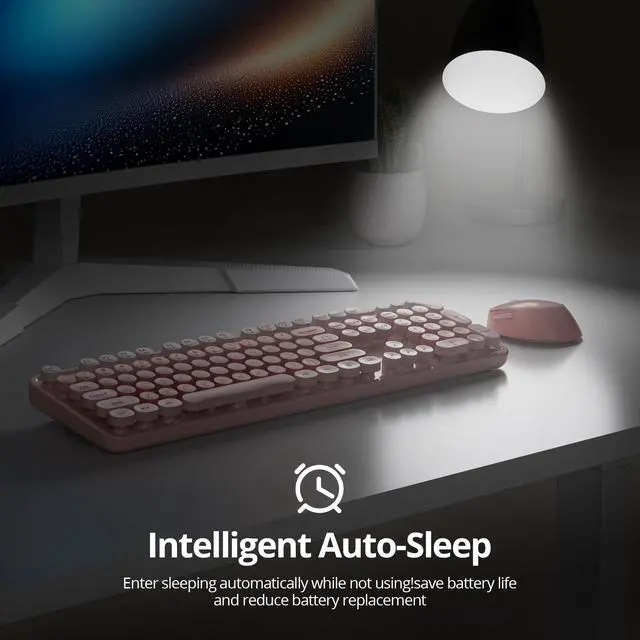 Alt view image 3 of 5 - GTSP Colorful Pink Wireless Keyboard and Mouse Combo, Wireless Typewriter Full-Size Retro Cute Aesthetic Keyboard 2.4GHz with Round Keycaps for Desktop Laptop and PC (Cute Pink)