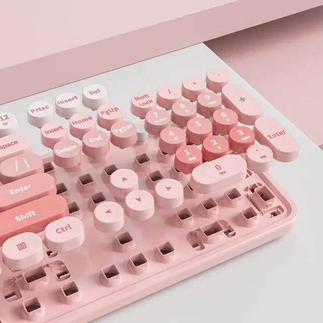 Alt view image 5 of 5 - GTSP Colorful Pink Wireless Keyboard and Mouse Combo, Wireless Typewriter Full-Size Retro Cute Aesthetic Keyboard 2.4GHz with Round Keycaps for Desktop Laptop and PC (Cute Pink)