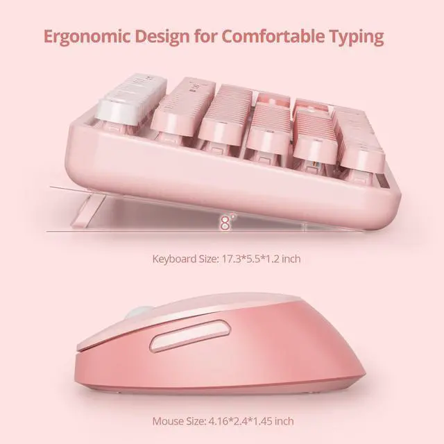 Alt view image 4 of 5 - GTSP Colorful Pink Wireless Keyboard and Mouse Combo, Wireless Typewriter Full-Size Retro Cute Aesthetic Keyboard 2.4GHz with Round Keycaps for Desktop Laptop and PC (Cute Pink)
