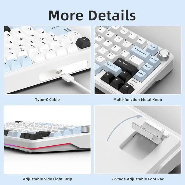 Alt view image 5 of 5 - HELLO GANSS 75% Wired Hot Swappable Mechanical Keyboard with Metal Knob | Mount Gasket | Programmable RGB Backlit & Adjustable Side Lighting (Peach Linear Switch)