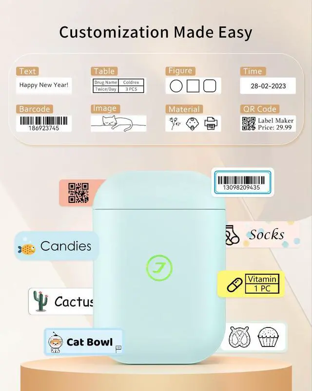 Alt view image 5 of 5 - JADENS JD-11 Label Maker Machine, Handheld Wireless Bluetooth Label Printer, Three Tapes-Included, No-Ink Required, with Assorted Templates for Efficient Organization (Green)