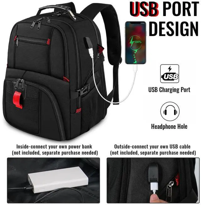 Alt view image 3 of 5 - YOREPEK Travel Backpack, Extra Large 50L Laptop Backpacks for Men Women, Water Resistant College Backpacks Airline Approved Business Work Bag with USB Charging Port Fits 17 Inch Computer, Black