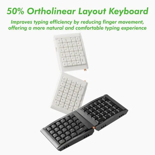 Alt view image 3 of 5 - KBDcraft 07Israfel 50% Ergo-Split Low-Profile Mechanical Keyboard, 56-Key Ortho, Lego-Compatible Case, Wired, Linear Switch, Gasket Mount, Hot-Swappable, RGB, QMK, Vial, Full Kit, (Black)