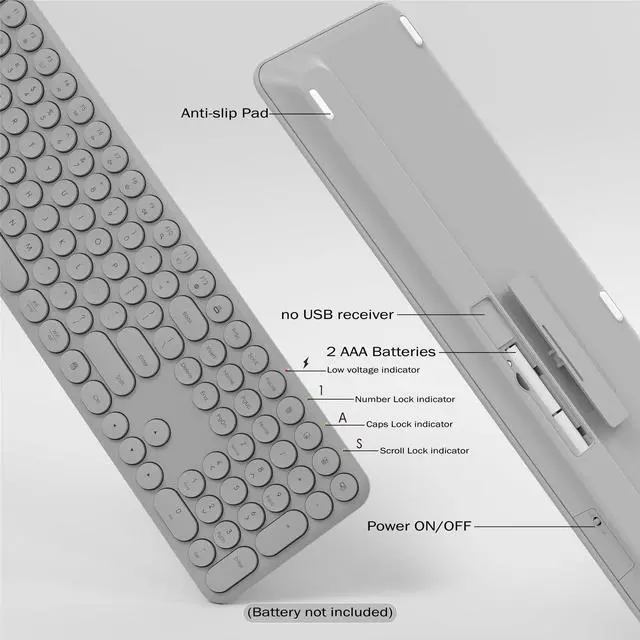 Alt view image 4 of 5 - KEQTFT Wireless Keyboard and Mouse Combo, 110 Round Quiet Keys, Adjustable Optical Mouse, Share 1xUSB Receiver, Power Switch, for Windows Mac(Gray)