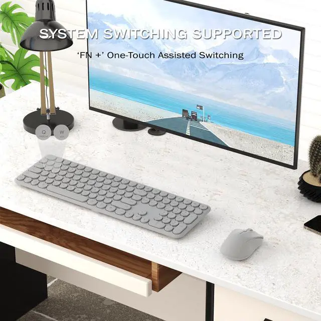 Alt view image 2 of 5 - KEQTFT Wireless Keyboard and Mouse Combo, 110 Round Quiet Keys, Adjustable Optical Mouse, Share 1xUSB Receiver, Power Switch, for Windows Mac(Gray)