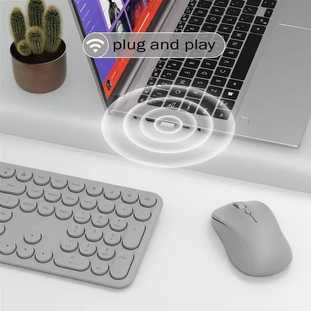 Alt view image 3 of 5 - KEQTFT Wireless Keyboard and Mouse Combo, 110 Round Quiet Keys, Adjustable Optical Mouse, Share 1xUSB Receiver, Power Switch, for Windows Mac(Gray)