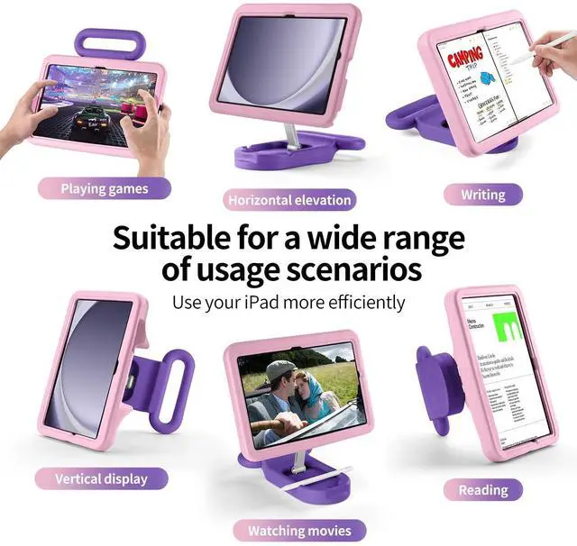 Alt view image 3 of 5 - Kids Case for Samsung Galaxy Tab A9+ 11'' 2023, Adjustable Stand With Handle, Drop Proof Child Friendly Case (Pink)