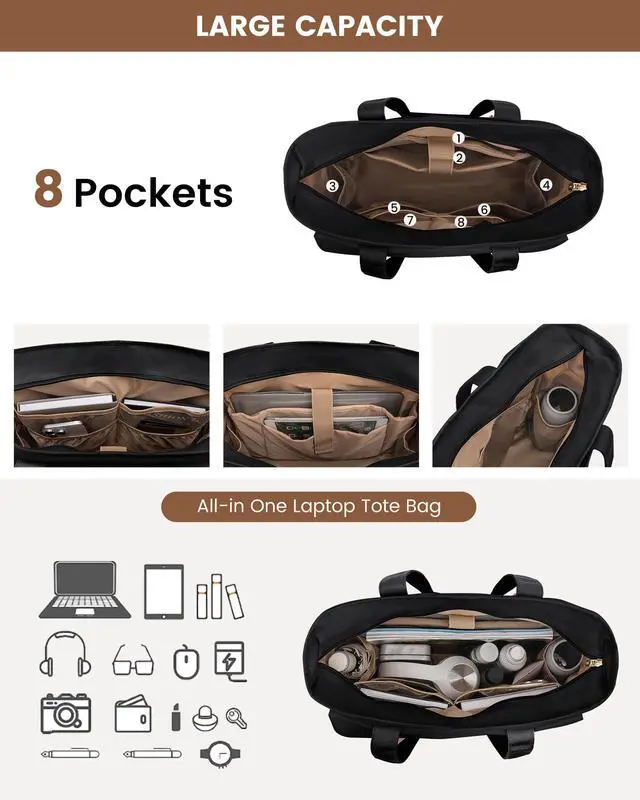 Alt view image 4 of 5 - LOVEVOOK Work Bags for Women 15.6 Inch Canvas Work Tote Bags Large Capability Laptop Purse Professional Teacher Tote Bag Casual Computer Briefcase for Office Travel Nurse, Black