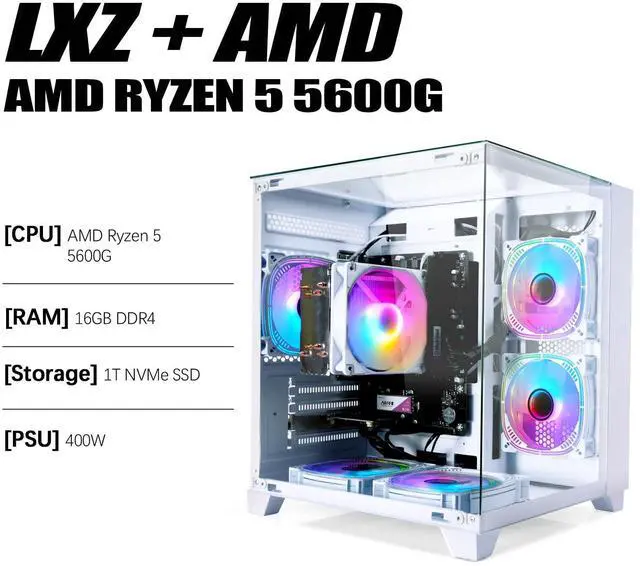 Alt view image 3 of 5 - LXZ Desktop Computer, R5 5600G, 4.4GHz, 16GB DDR4, 1TB NVMe SSD, WiFi & Win 11