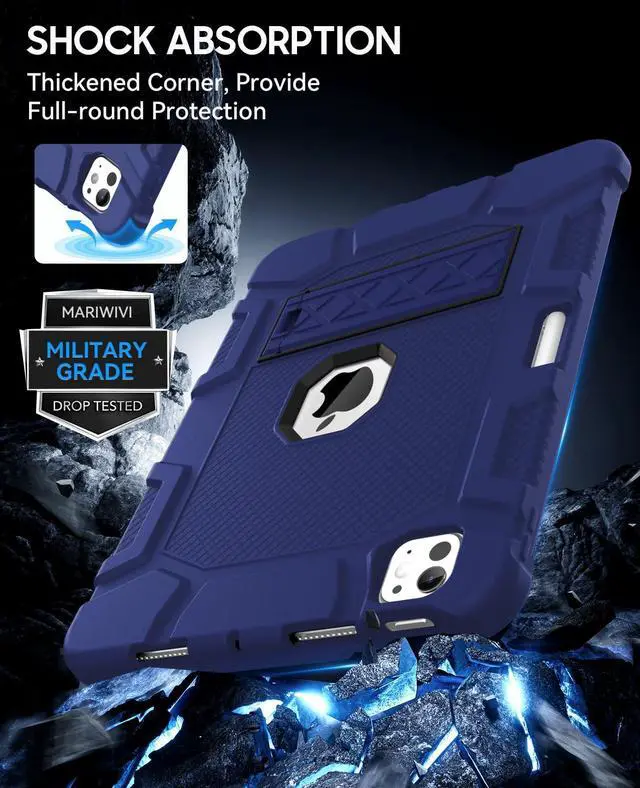 Alt view image 3 of 5 - MARIWIVI Case for iPad Pro 11 inch Case 2024 (M4) with Pencil Holder, Built-in Stand Shockproof Rugged Protective Cover for iPad 11 Pro 11 inch 5th Gen (Navy Blue)
