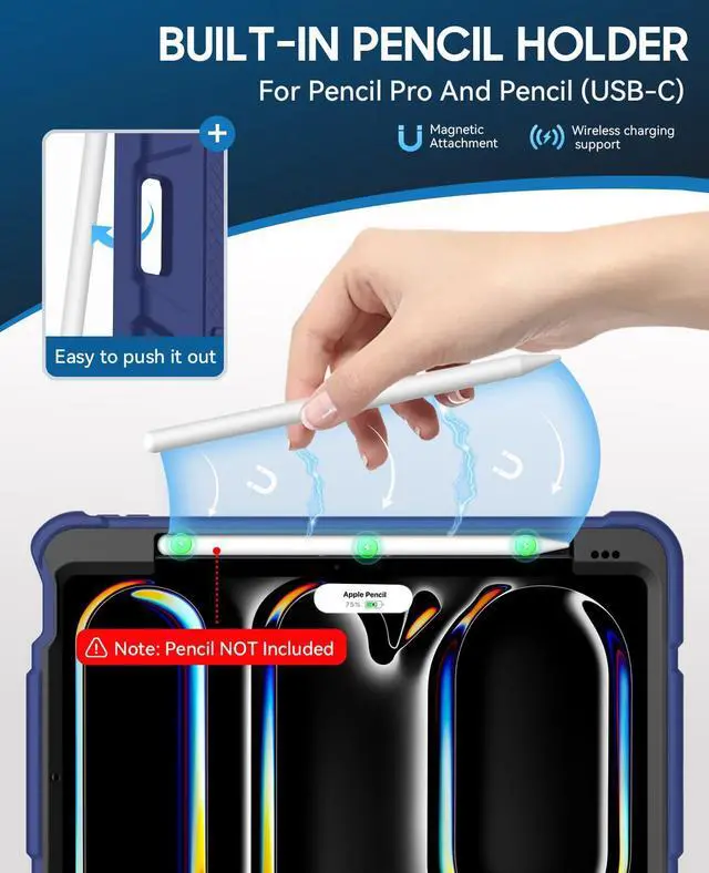 Alt view image 4 of 5 - MARIWIVI Case for iPad Pro 11 inch Case 2024 (M4) with Pencil Holder, Built-in Stand Shockproof Rugged Protective Cover for iPad 11 Pro 11 inch 5th Gen (Navy Blue)