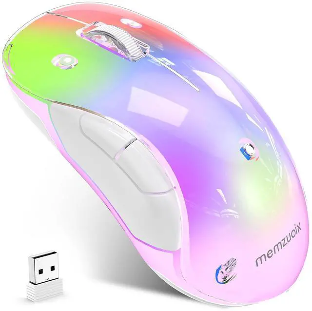 Main image of memzuoix 2.4G LED Wireless Mouse, Rechargeable Ergonomic Mouse with Detachable Cover, 1200 DPI Portable Optical Computer Mouse with USB Receiver for Laptop, PC, Desktop and MacBook, 5 Buttons-Pink
