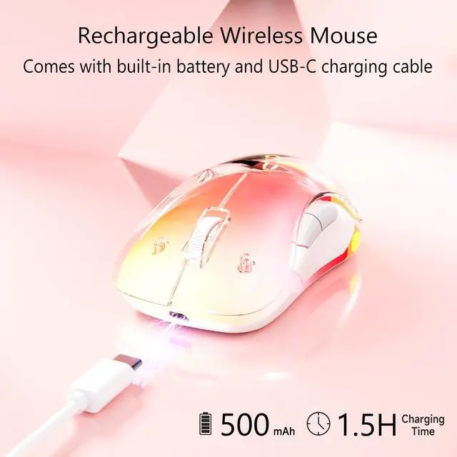 Alt view image 5 of 5 - memzuoix 2.4G LED Wireless Mouse, Rechargeable Ergonomic Mouse with Detachable Cover, 1200 DPI Portable Optical Computer Mouse with USB Receiver for Laptop, PC, Desktop and MacBook, 5 Buttons-Pink