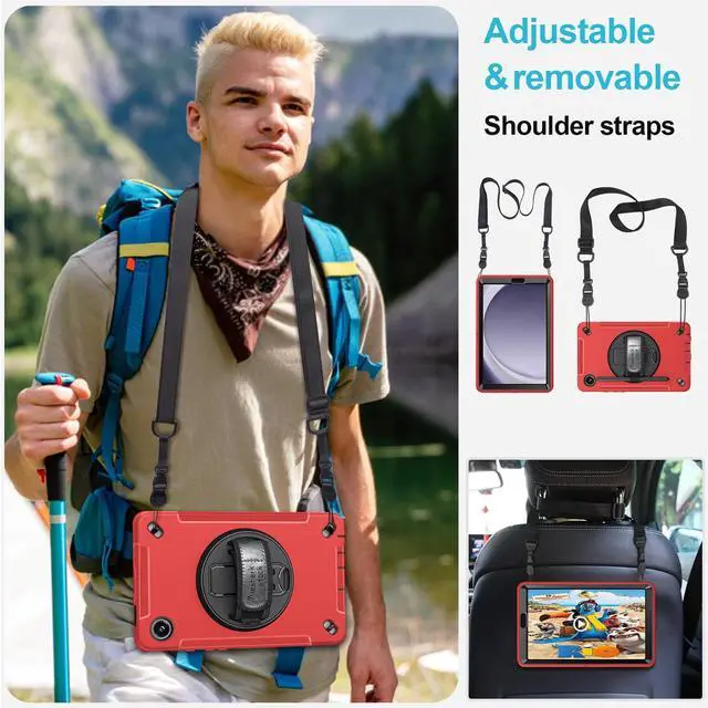 Alt view image 5 of 5 - Case for Galaxy Tab A9 Plus 5G 2023: Heavy Duty TPU Cover for Samsung Tablet A9+ 11 Inch with Stand - Handle - Shoulder Strap -S-Pen Holder- Red