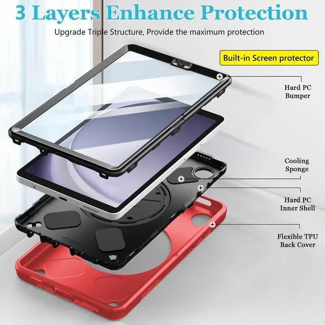 Alt view image 3 of 5 - Case for Galaxy Tab A9 Plus 5G 2023: Heavy Duty TPU Cover for Samsung Tablet A9+ 11 Inch with Stand - Handle - Shoulder Strap -S-Pen Holder- Red