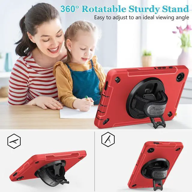 Alt view image 4 of 5 - Case for Galaxy Tab A9 Plus 5G 2023: Heavy Duty TPU Cover for Samsung Tablet A9+ 11 Inch with Stand - Handle - Shoulder Strap -S-Pen Holder- Red