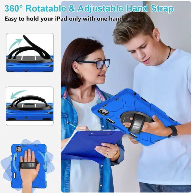 Alt view image 4 of 5 - Case for iPad Pro 11 M4 2024: Protective Cover for iPad Pro 11 Inch 5th Generation with Screen Protector- Stand- Handle- Shoulder Strap- Pencil Holder-Black+Blue