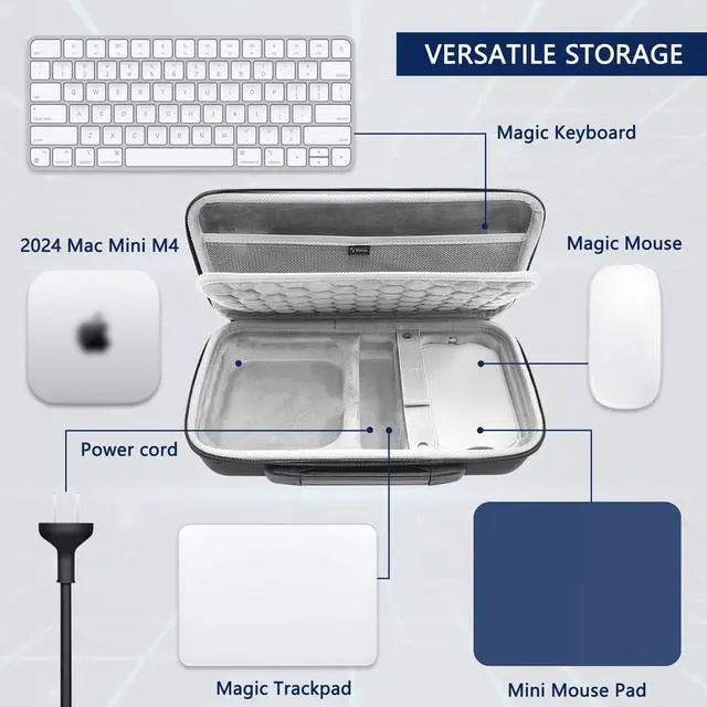 Alt view image 4 of 5 - Musiin Premium Mac Case with Straps in Ultimate Protection Compatible with 2024 Mac mini M4/Mac mini M4 Pro Case, Travel-Ready for Magic Mouse, Magic Keyboard, Magic Trackpad and Accessories.