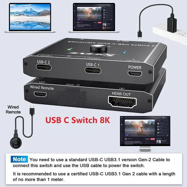 Alt view image 2 of 4 - USB C Switch 2 in 1 Out, HDMI Out 8K@60Hz 10Gbps Data Transfer PD 100W Charging Bi-Directional USB C Switcher Selector 2 in 1 Out, 2 Computers Share 1 Devices,NO 1 in 2 Out