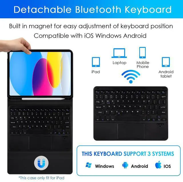 Alt view image 3 of 5 - Nsyee Keyboard Case for iPad 10th Generation 10.9 inch 2022 and iPad 11th Generation A16 11 inch 2025, Detachable Bluetooth Keyboard Case with Wireless Keyboard and Trackpad for ipad 10th/11th Gen