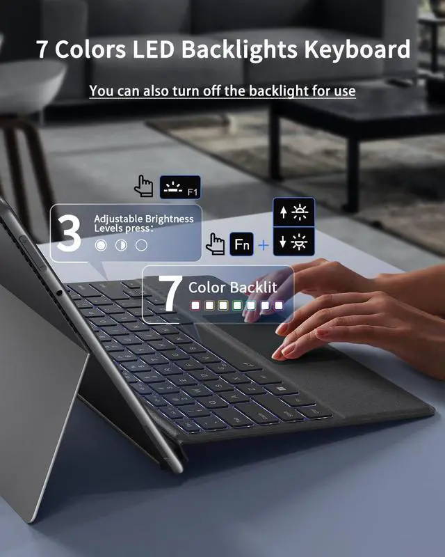 Alt view image 3 of 5 - Surface Pro Keyboard, Magnetic Wireless Type Cover for Microsoft Surface Pro 7/6/5/4/3/7+, 7 Color Backlit Bluetooth 5.3 Ultra Slim Portable Keyboard with Trackpad Gray