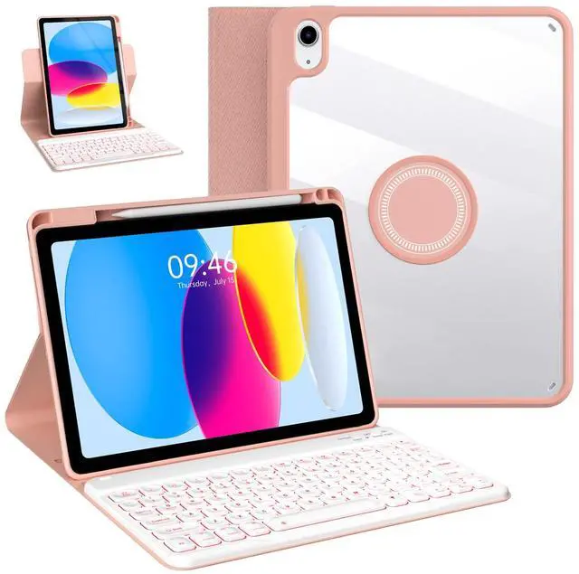 Main image of OYEEICE for iPad 11th 10th Generation Case with Keyboard - Upgraded 360 Magnetic Detachable Cover with Backlit Keyboard, Pencil Holder for iPad 11-inch A16 2025 10th Gen 10.9 inch - Pink