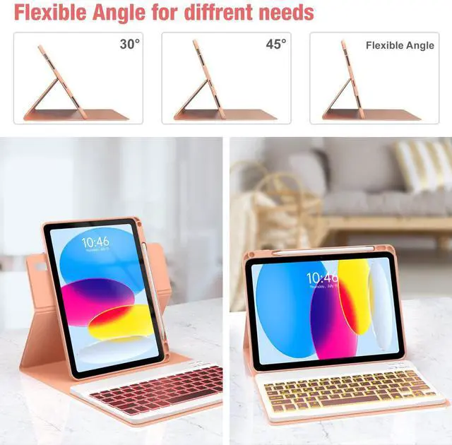 Alt view image 3 of 5 - OYEEICE for iPad 11th 10th Generation Case with Keyboard - Upgraded 360 Magnetic Detachable Cover with Backlit Keyboard, Pencil Holder for iPad 11-inch A16 2025 10th Gen 10.9 inch - Pink
