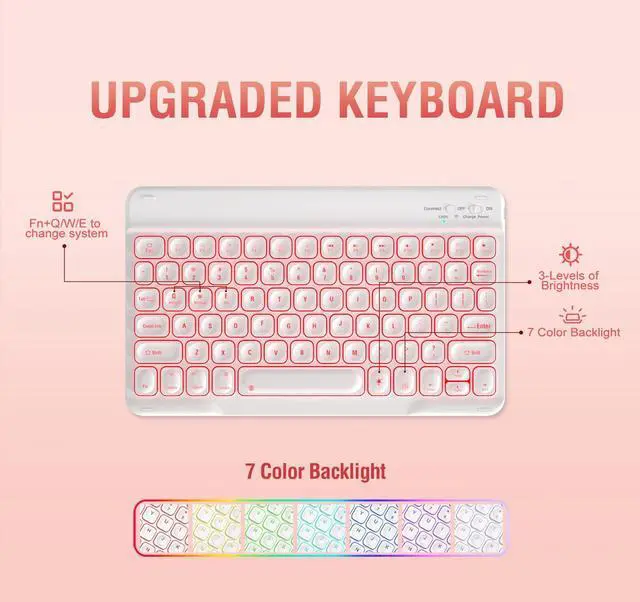 Alt view image 5 of 5 - OYEEICE for iPad 11th 10th Generation Case with Keyboard - Upgraded 360 Magnetic Detachable Cover with Backlit Keyboard, Pencil Holder for iPad 11-inch A16 2025 10th Gen 10.9 inch - Pink