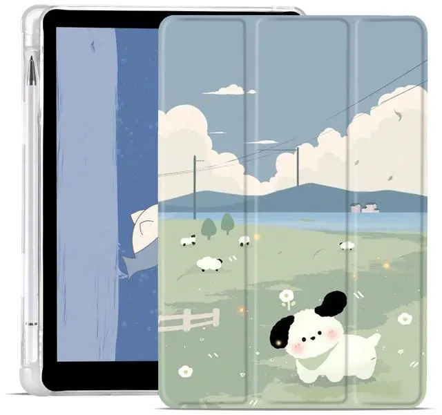 Main image of JOYLAND Cartoon Case for iPad 5th/6th Generation(2017/2018) 9.7 Inch with Pencil Holder, Clear TPU Foldable Smart Stand Back Cover, Auto Wake/Sleep Shockproof Protective Case
